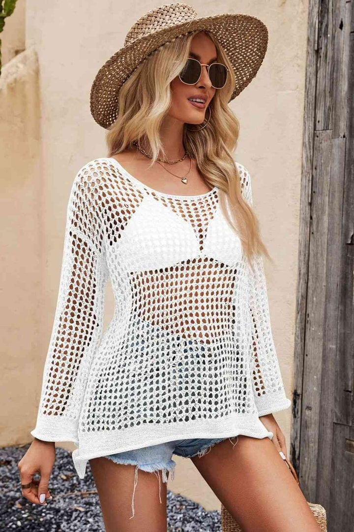 Natty Bohemian Crochet Off-Shoulder Beach Cover-up