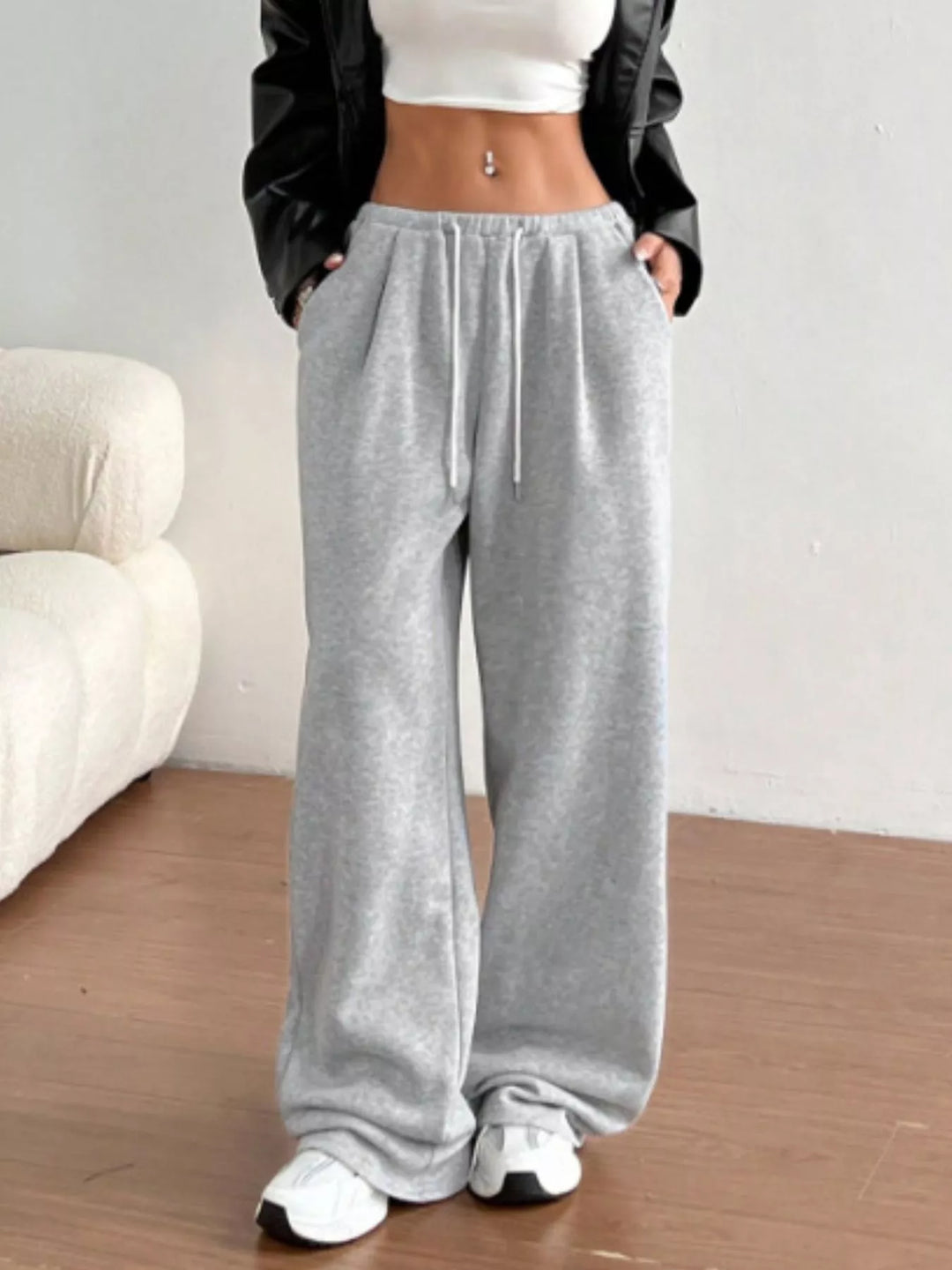 High-waist wide-leg drawstring sweatpants