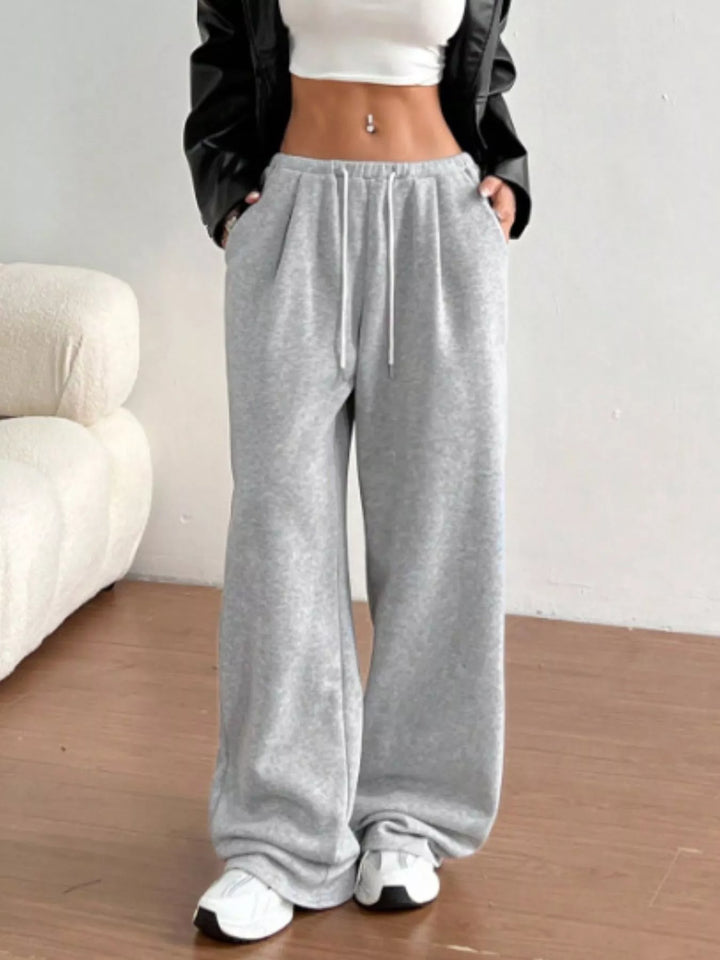 High-waist wide-leg drawstring sweatpants
