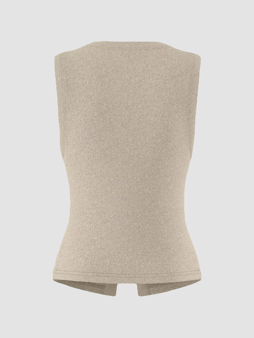 Ribbed mock-neck button-front sleeveless tank