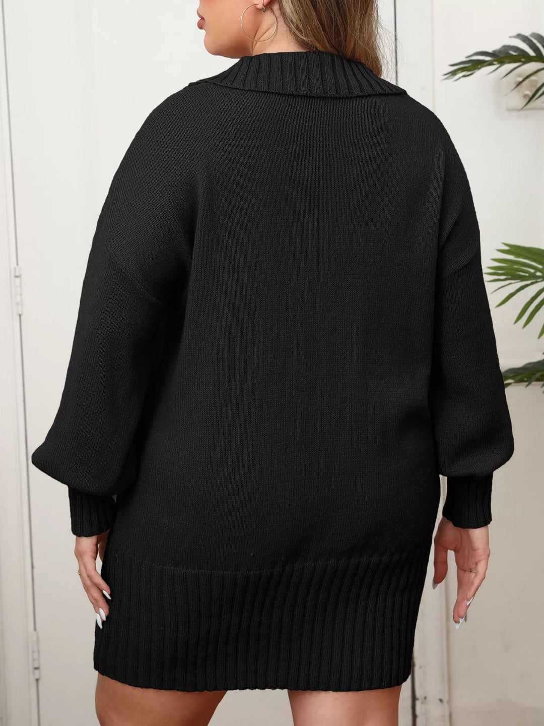 Floral applique collared sweater dress with ribbed hem
