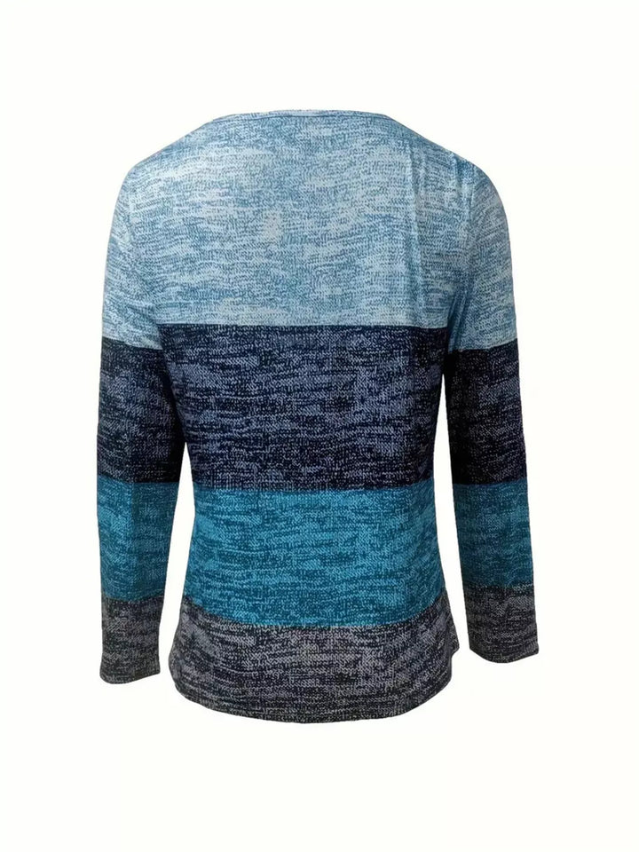 Quarter-zip colorblock stripe long sleeve top