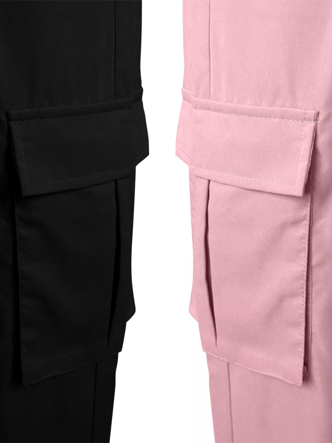Elastic waist cargo jogger pants with flap pockets, 2-piece set