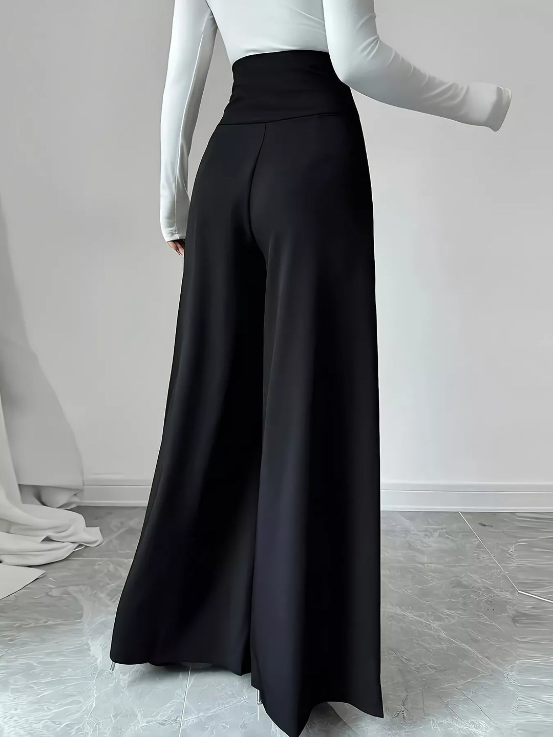 High-rise wide-leg pants with button-detail waistband