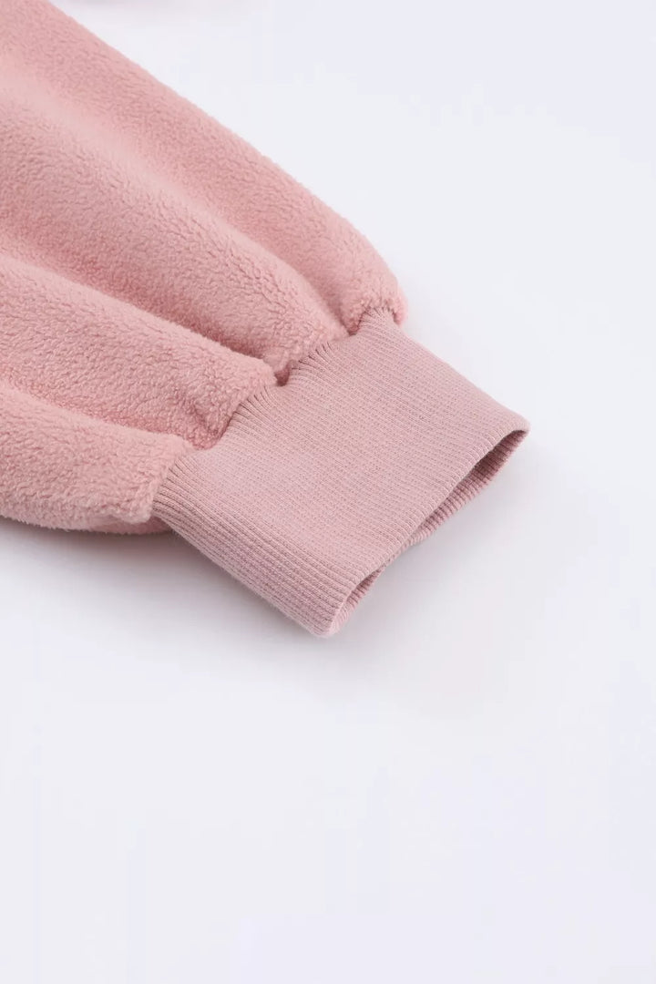 Zip-up hooded fleece jacket with flap pockets