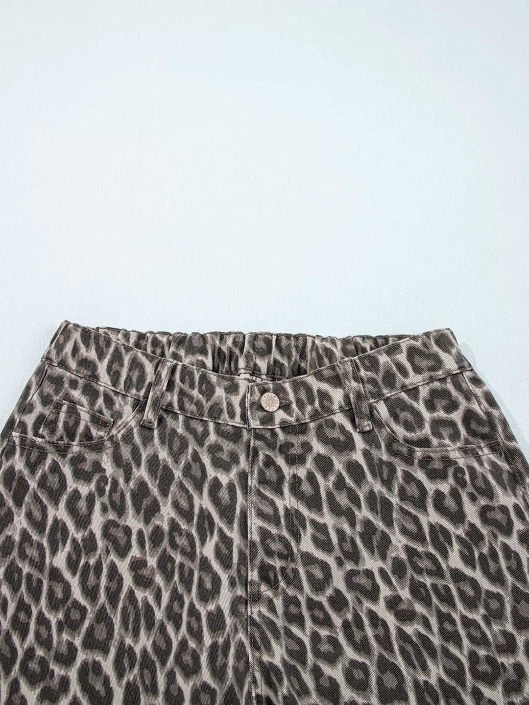 Leopard print straight loose-leg jeans with cuffed hem