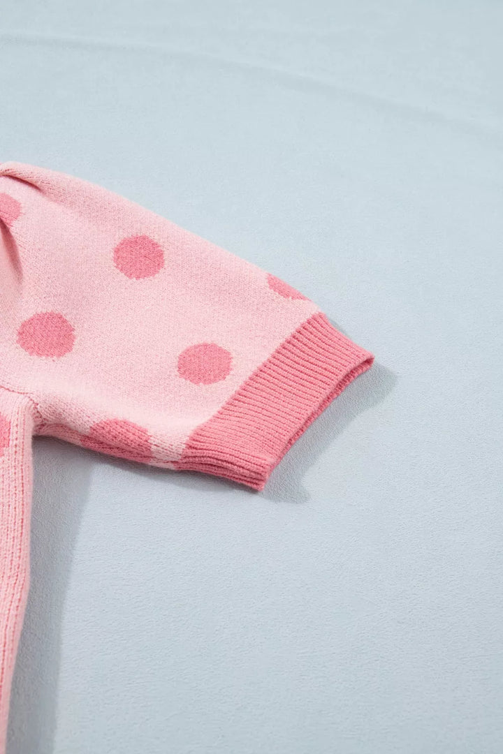 Polka dot puff sleeve v-neck knit sweater top