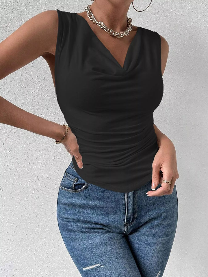 Black Cowl neck sleeveless ruched tank top
