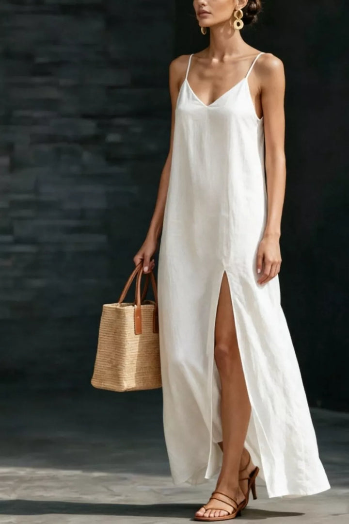 Spaghetti strap V-neck maxi dress with side slit