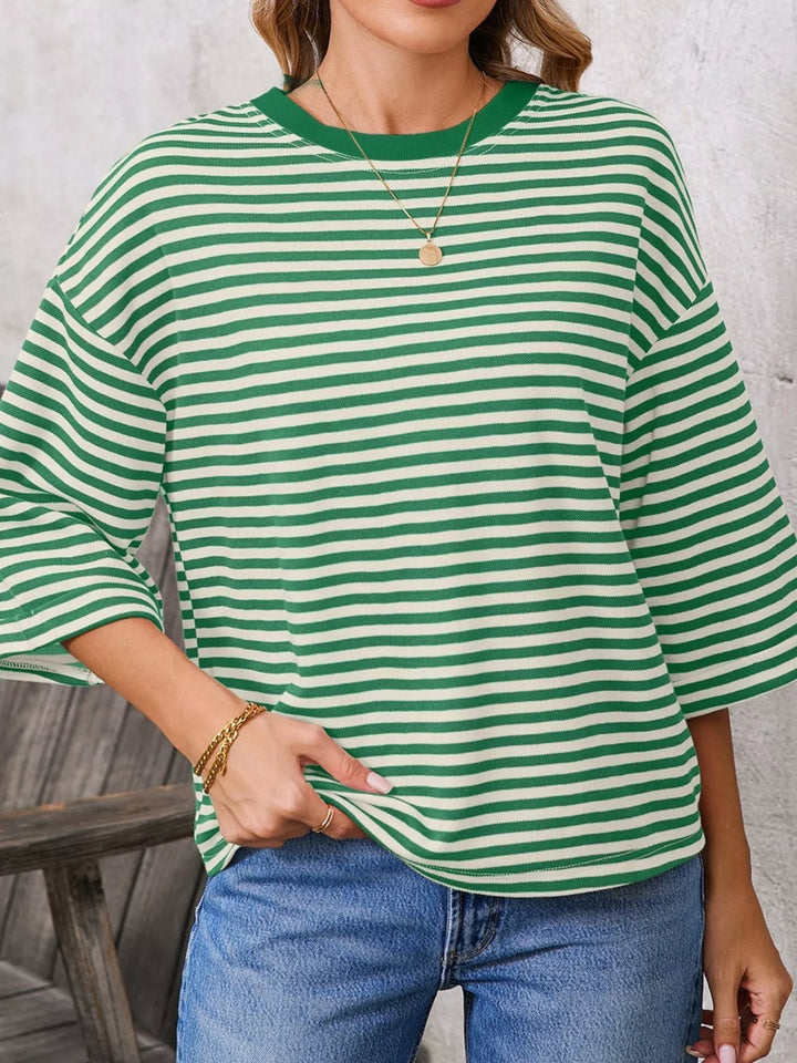 Striped oversized tee with back bow tie and keyhole cutout