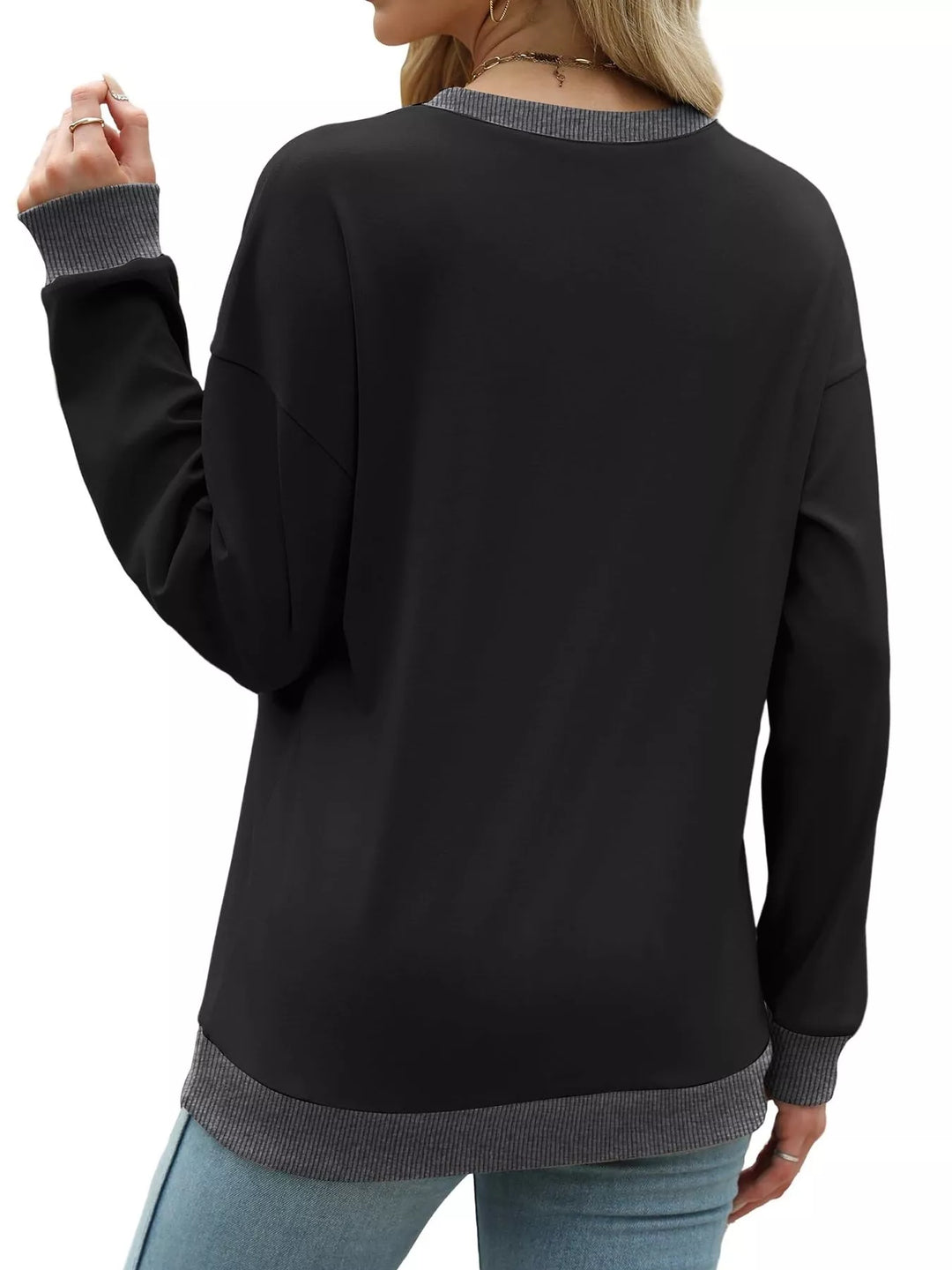 Drop-shoulder crew neck sweatshirt with contrast ribbed trim