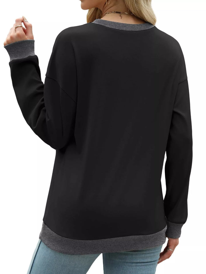 Drop-shoulder crew neck sweatshirt with contrast ribbed trim
