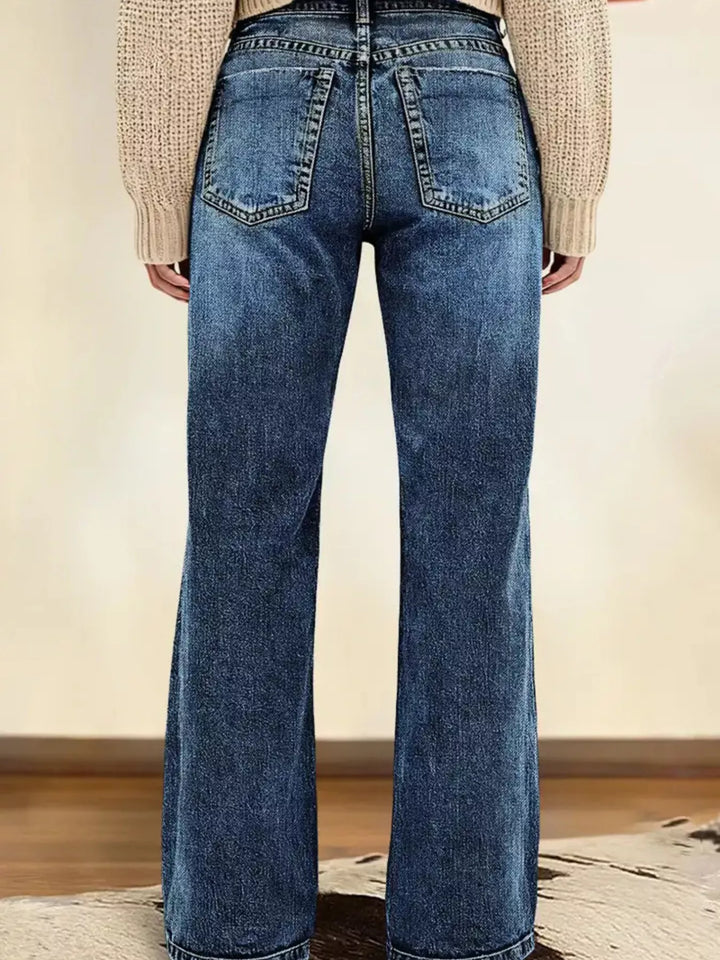 Vintage wash mid-rise straight leg jeans