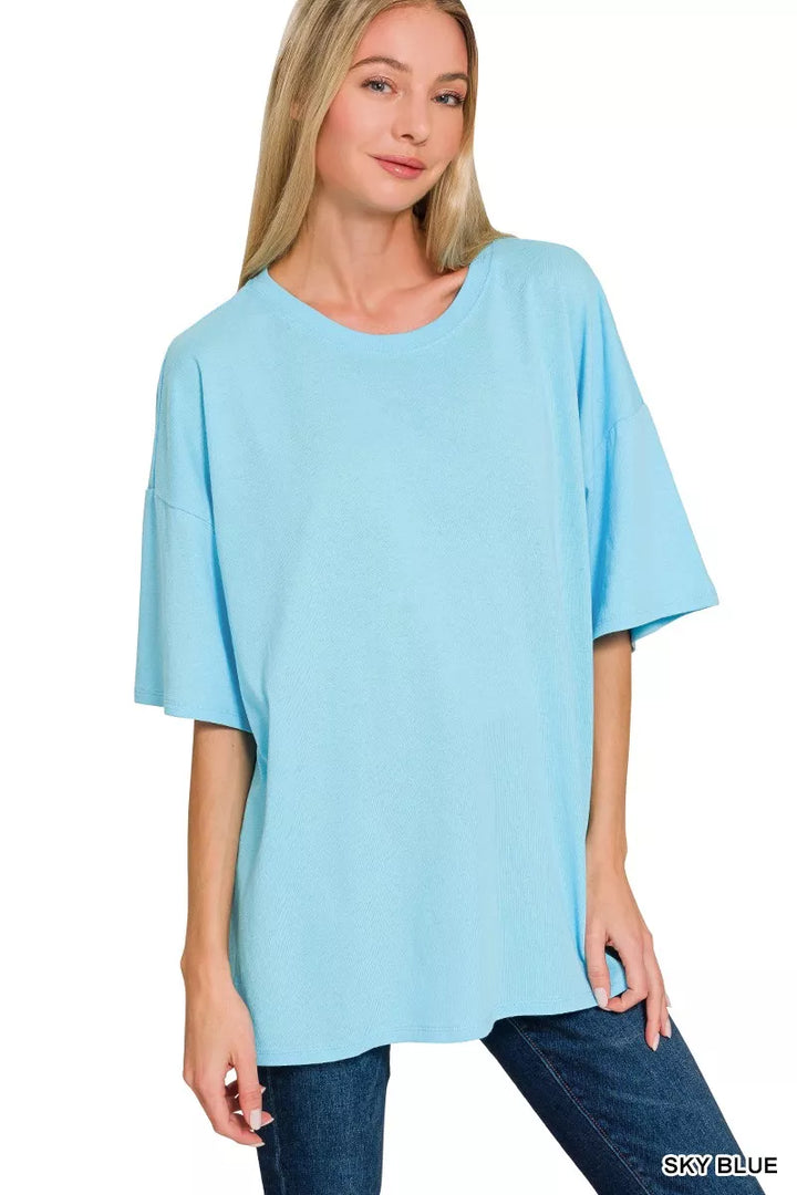 Oversized short sleeve cotton tunic tee with drop shoulders