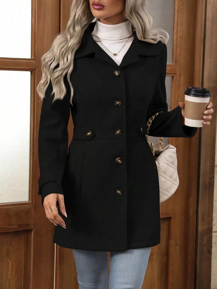 Single-breasted lapel coat with waist tabs and pockets