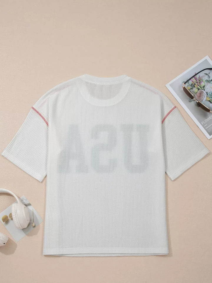 USA graphic ribbed short-sleeve top with contrast stitching