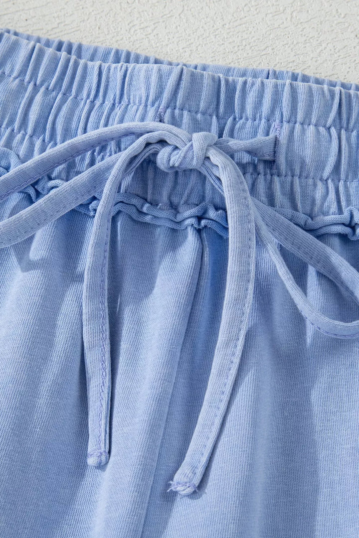 Acid-wash cotton drawstring shorts with side pockets