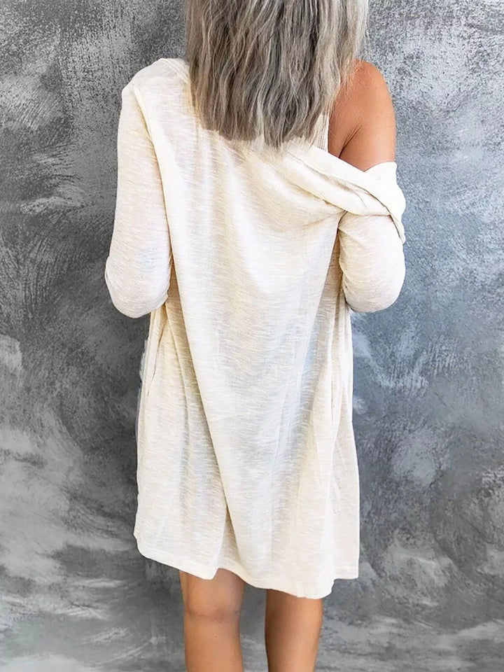 Lightweight button-front longline open knit cardigan