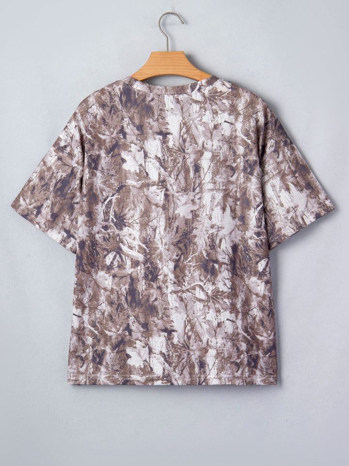 Woodland camouflage print drop shoulder tunic tee