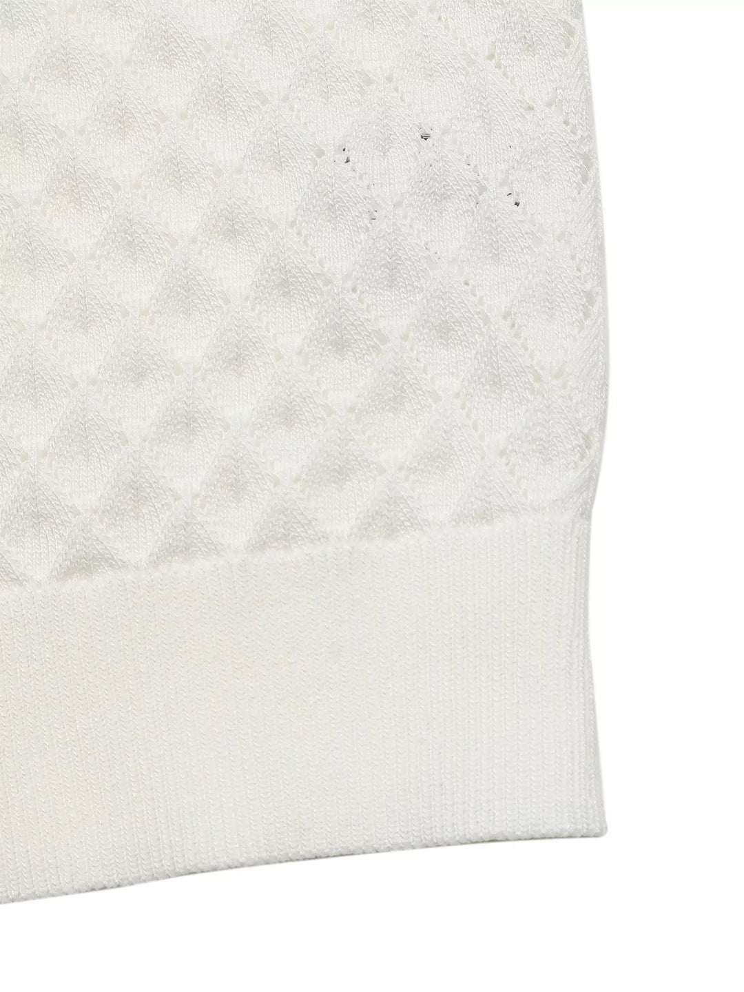 Textured pointelle knit collared short sleeve top