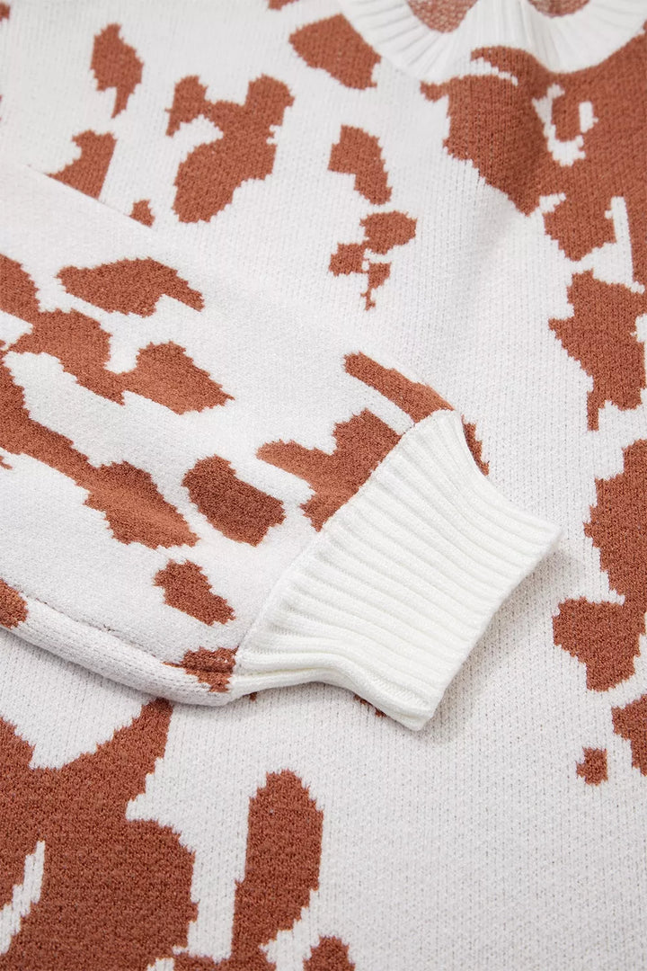 Cow print drop shoulder crewneck sweater