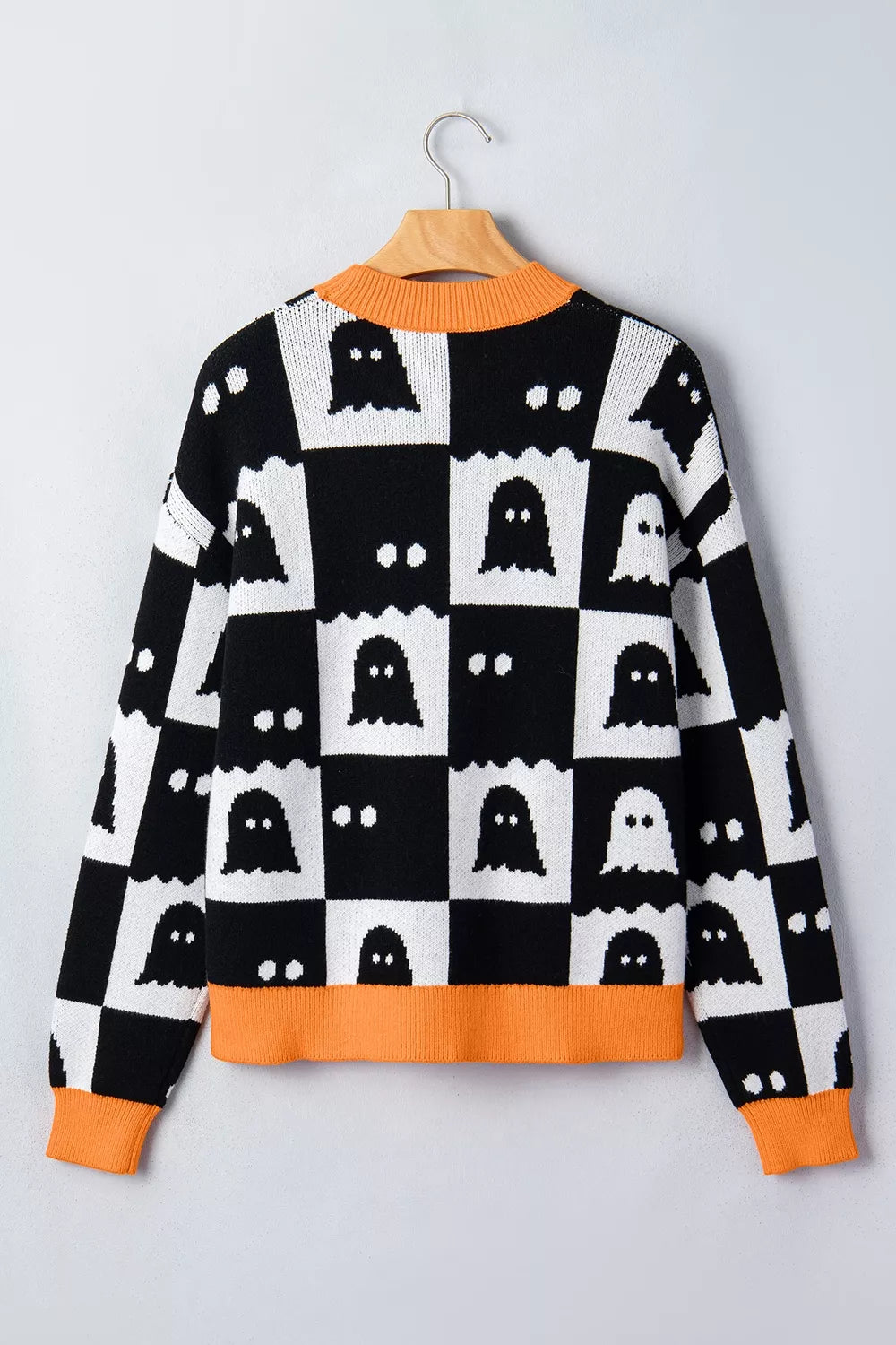 Ghost checkerboard knit sweater with contrast ribbed trim