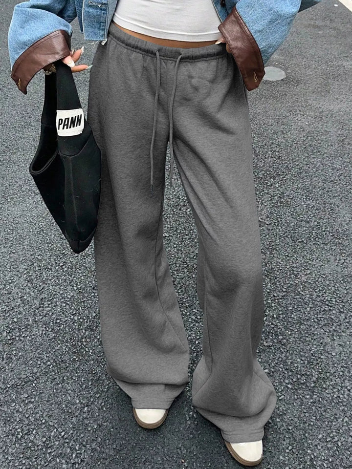 Gray Wide-leg drawstring sweatpants with side pockets
