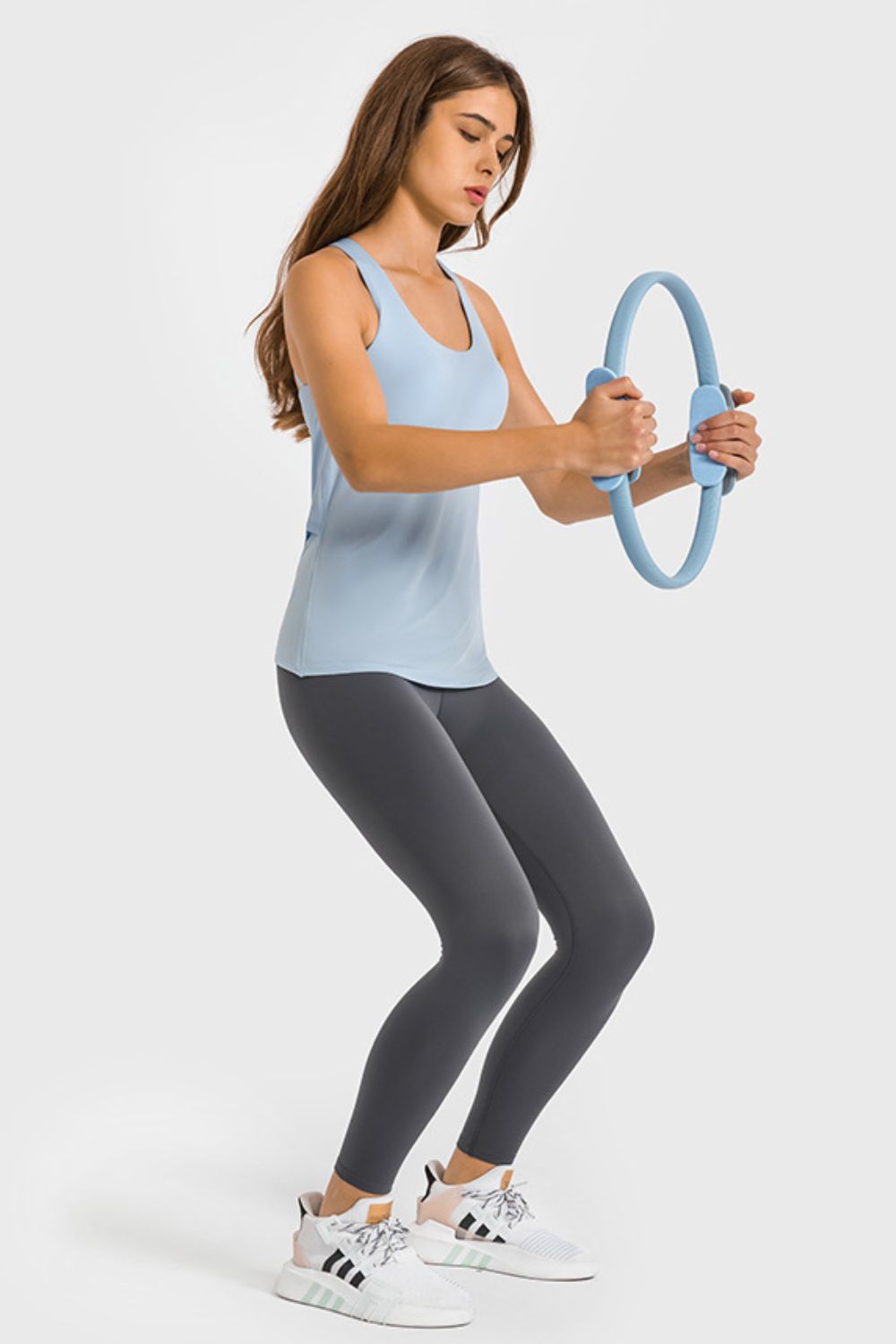 High waist ankle-length yoga leggings with wide waistband