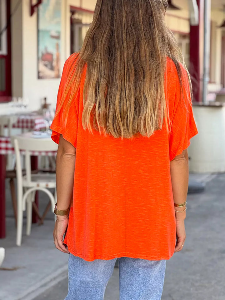 Relaxed v-neck heathered jersey tee with batwing sleeves