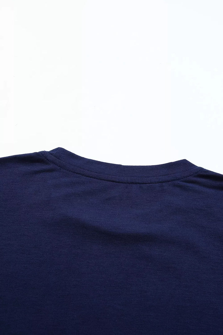 Rolled-sleeve crew neck tee with curved hem