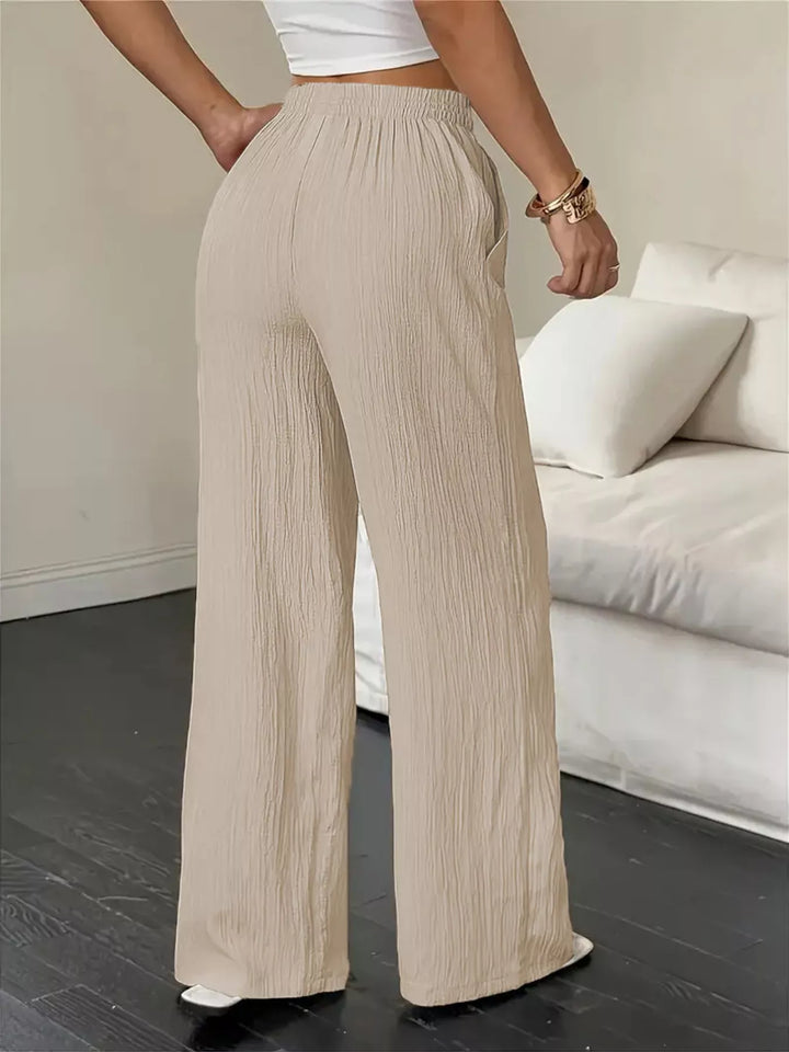 Crinkle cotton wide-leg drawstring pants with side pockets