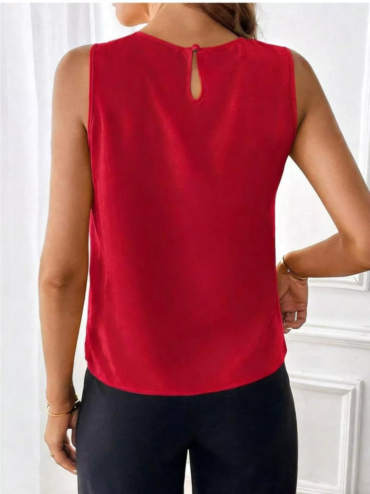 Crew neck tank top with pleated neckline