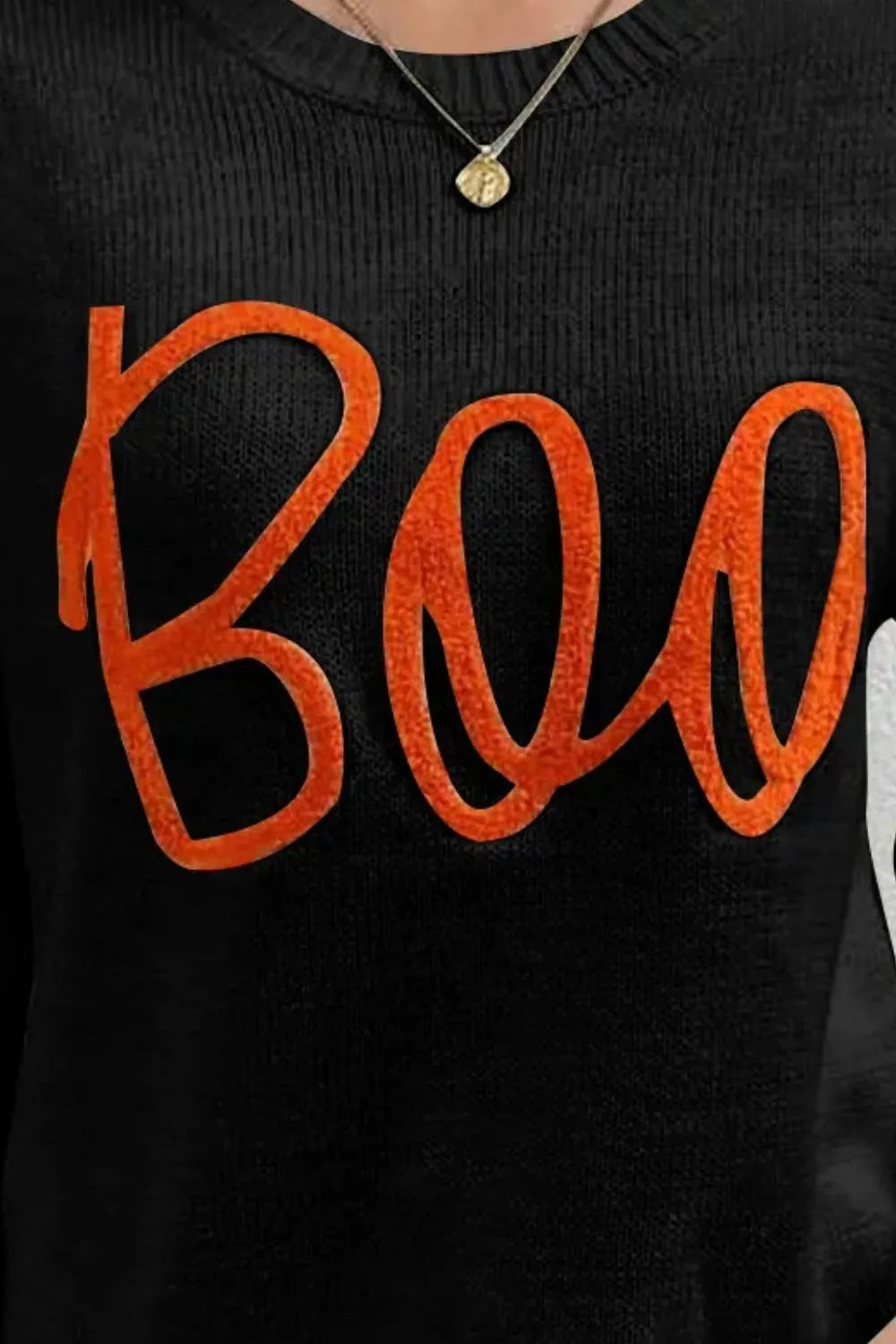 Boo embroidered script crew neck Halloween sweater