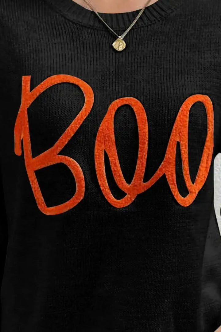 Boo embroidered script crew neck Halloween sweater