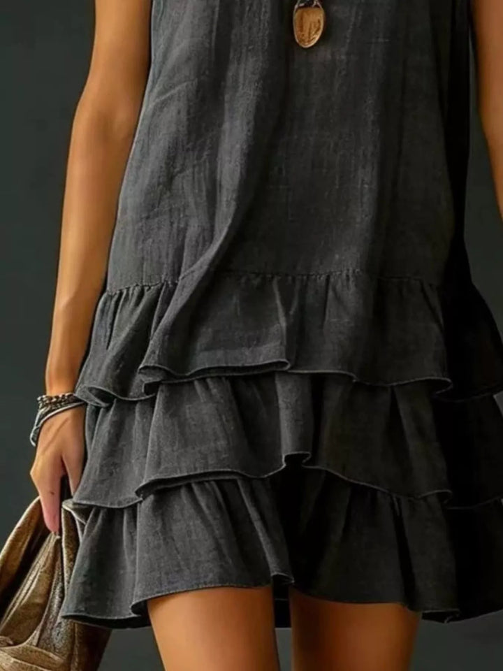 Tiered ruffle hem V-neck sleeveless mini dress