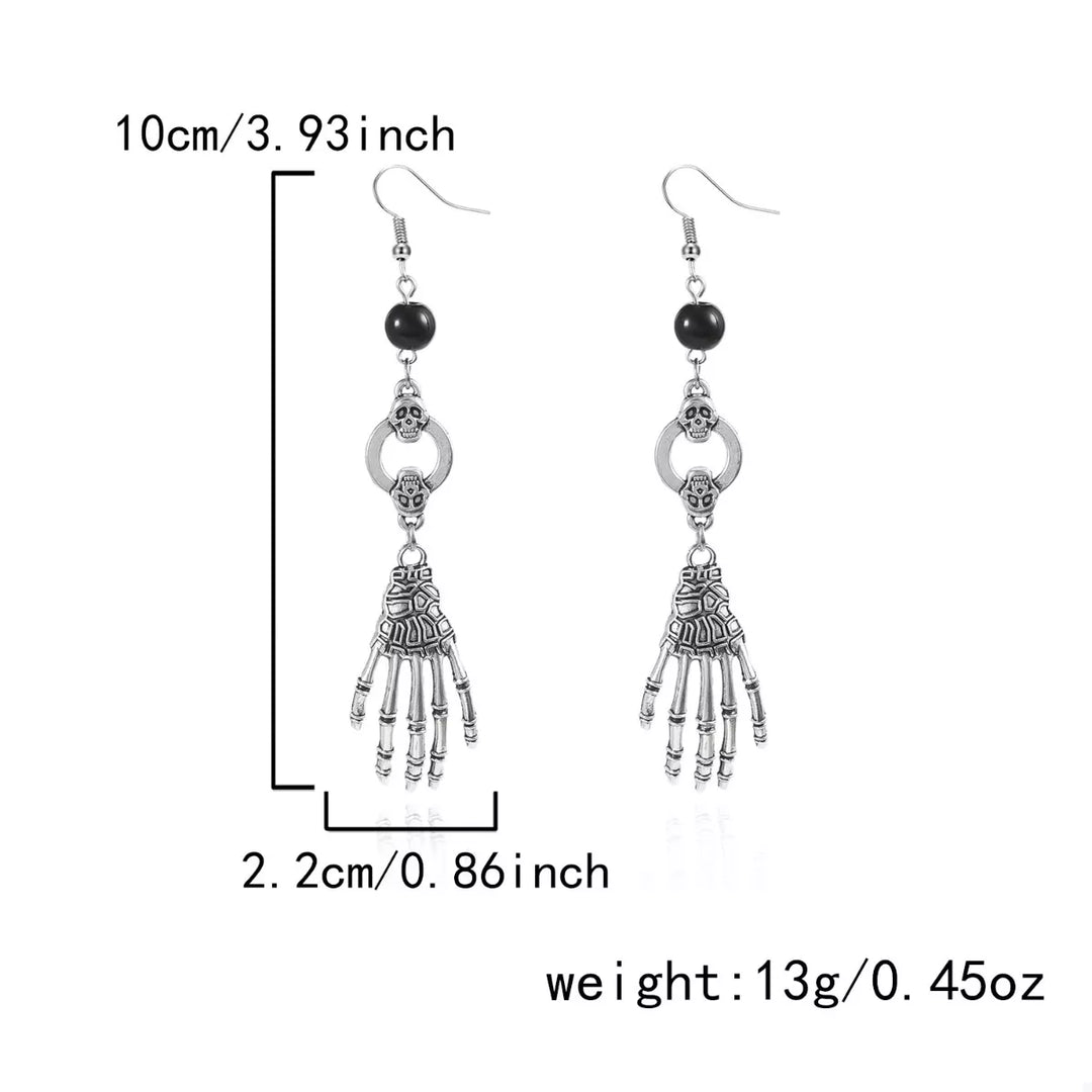 Skeleton hand drop earrings with skull charms