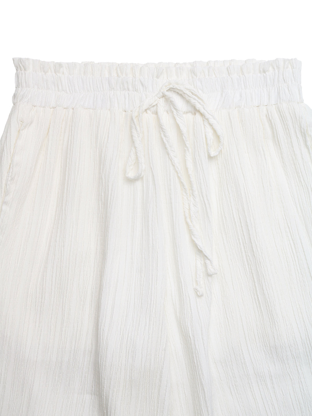 Crinkle wide-leg drawstring pants with lace trim hem