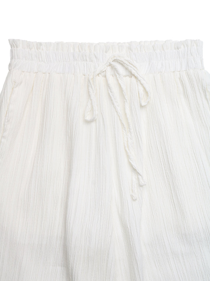Crinkle wide-leg drawstring pants with lace trim hem