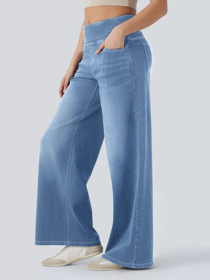 High-rise pull-on wide leg jeans with side pockets