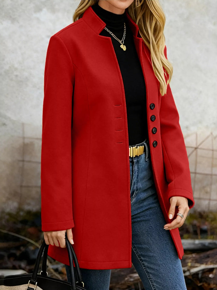 Single-breasted stand-collar longline coat