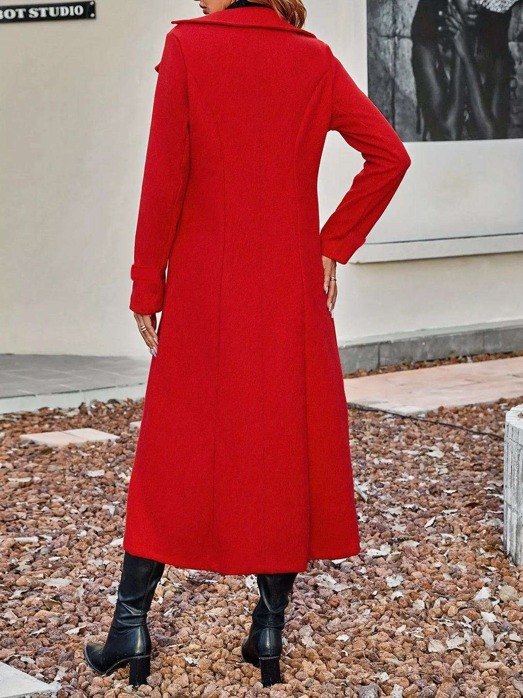 Double-breasted longline trench coat with notch lapels