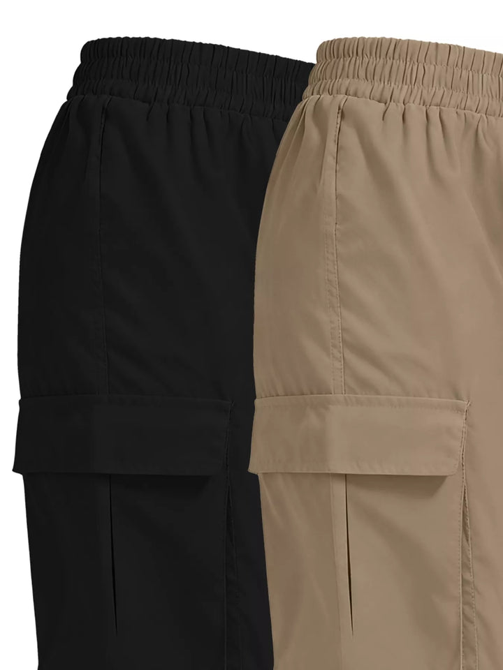 Elastic waist cargo jogger pants with flap pockets, 2-piece set