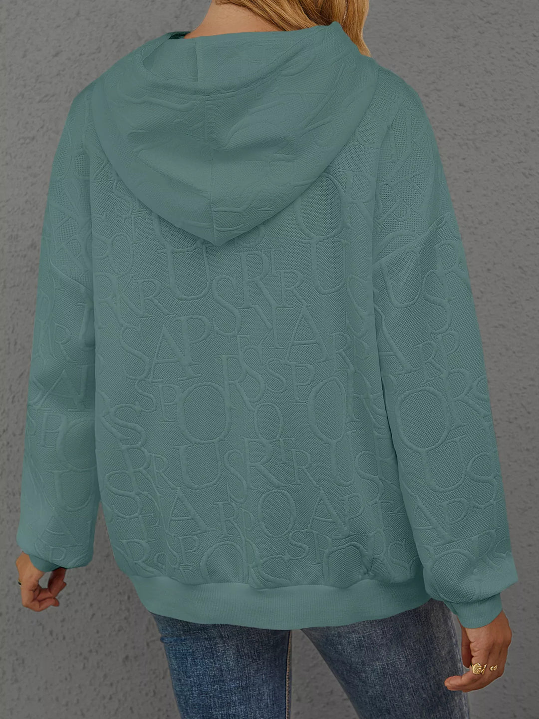 Embossed lettering drawstring pullover hoodie