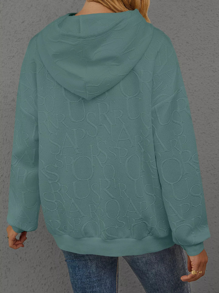 Embossed lettering drawstring pullover hoodie