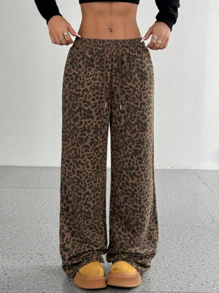 Leopard Leopard print wide-leg pants with drawstring waist