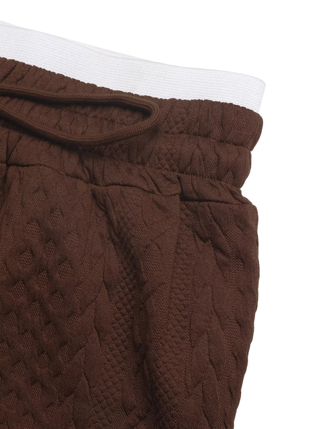 Diamond-textured wide-leg pants with contrast waistband