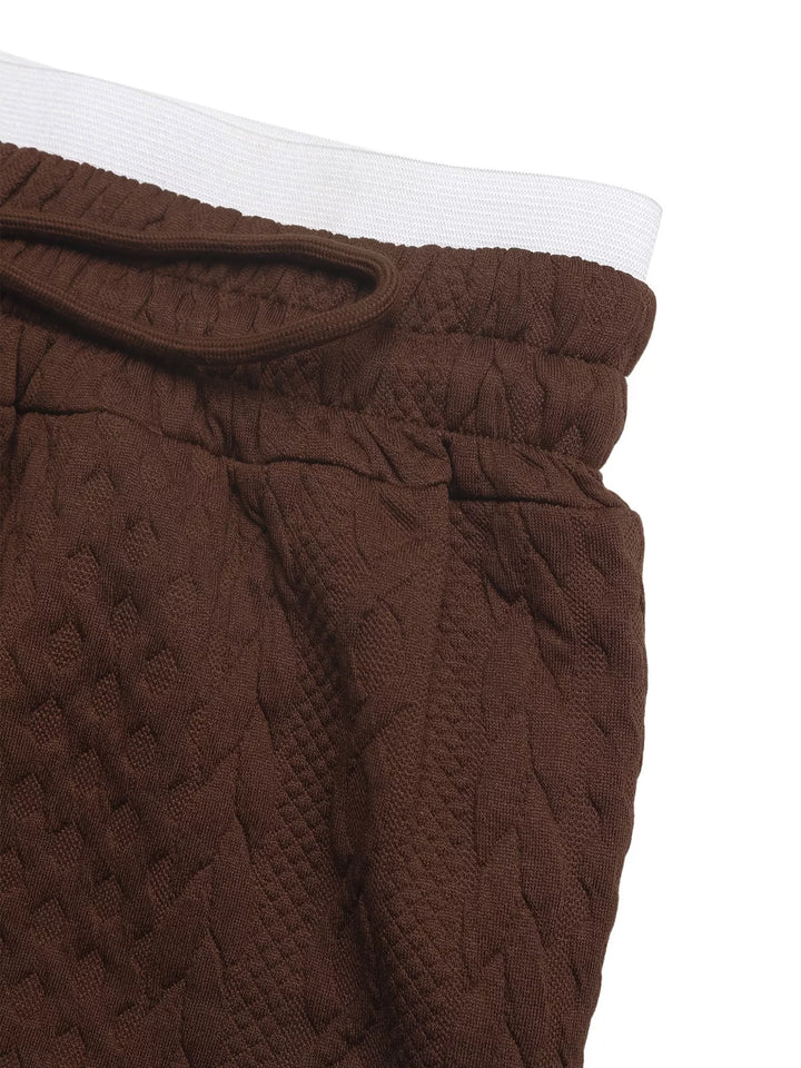 Diamond-textured wide-leg pants with contrast waistband