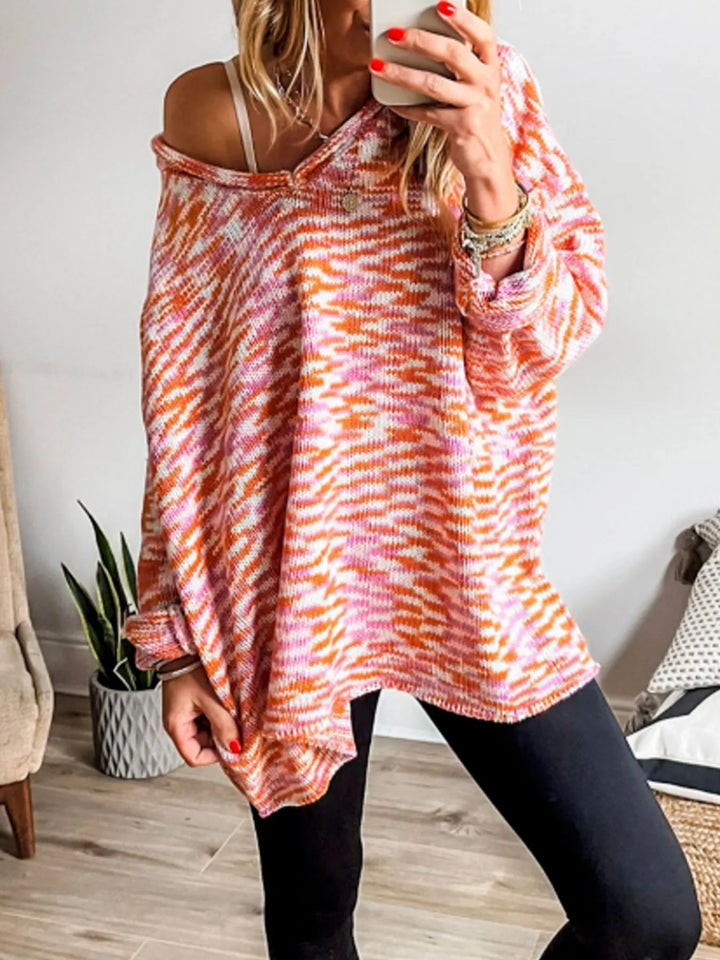 Space-dye marled V-neck knit pullover sweater