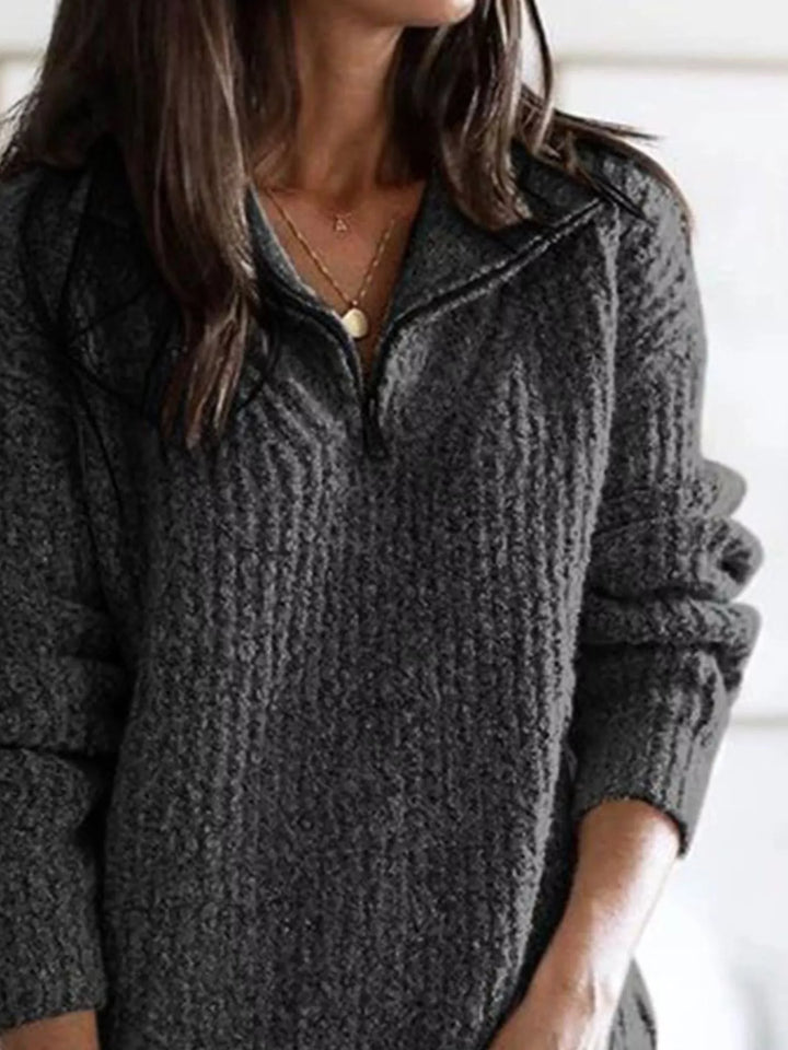 Half-zip ribbed textured knit pullover sweater