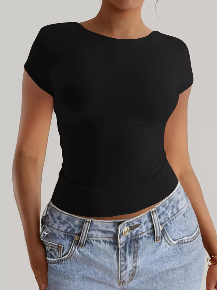 Slim-fit backless short-sleeve crop tee